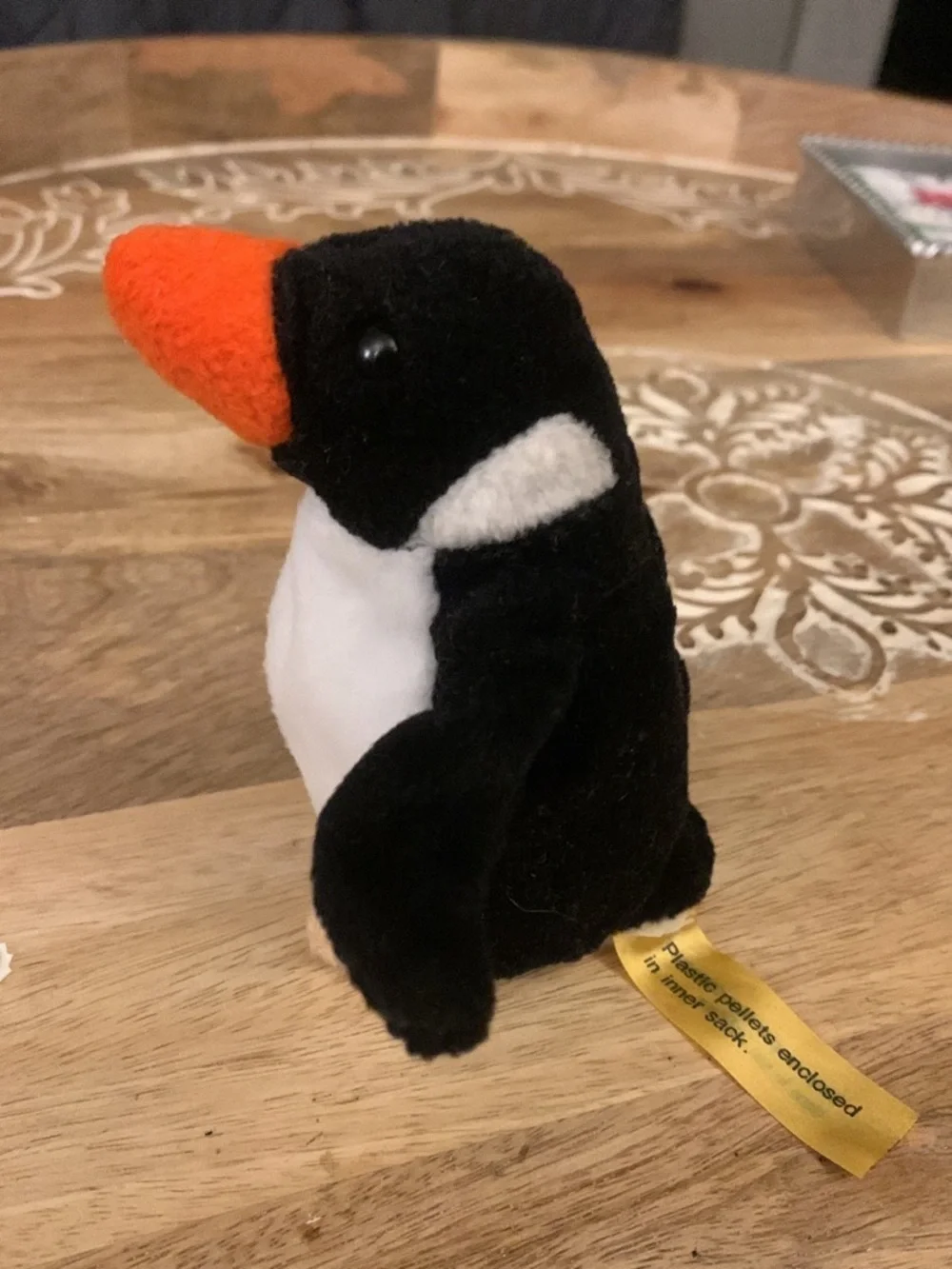 Plush Penguin Bird Toy - Black, White & Orange